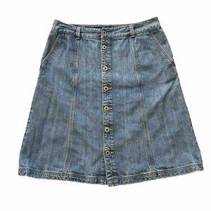 Eddie Bauer Button Front Knee Length Denim Skirt with Pockets